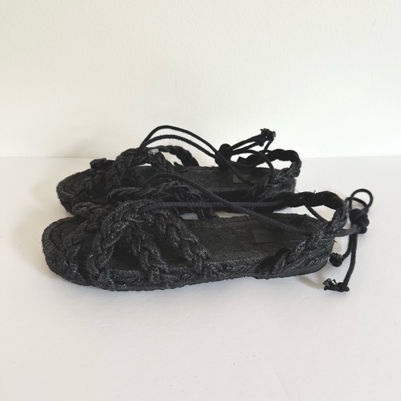 Zara Black Woven Braid Lace-Up Flat Espadrilles - Picture 4 of 9